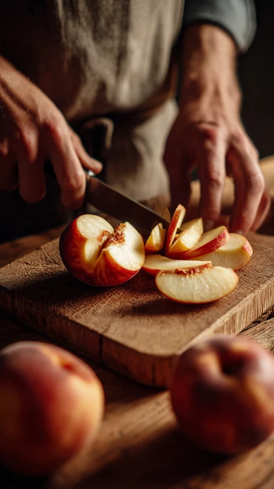 Нарезать нектарины тонкими ломтиками