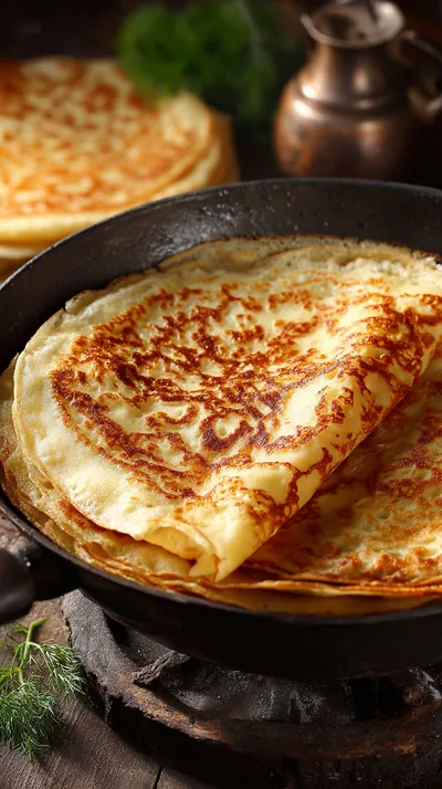 Подача блинов с пастой Milka и свежими ягодами