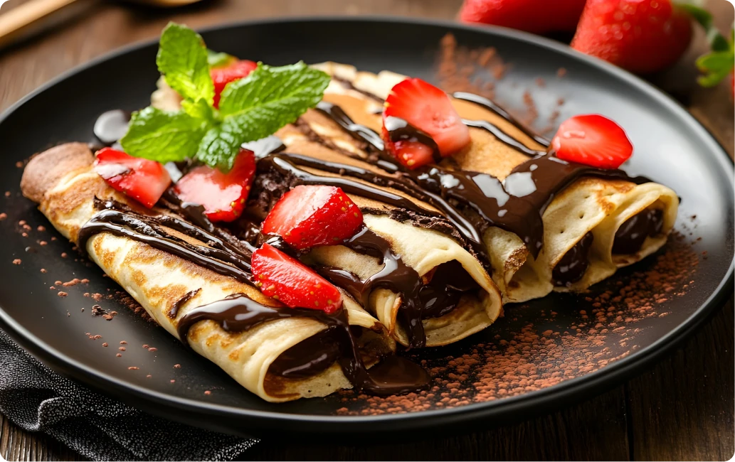 Блины с ореховой пастой Milka и свежими ягодами